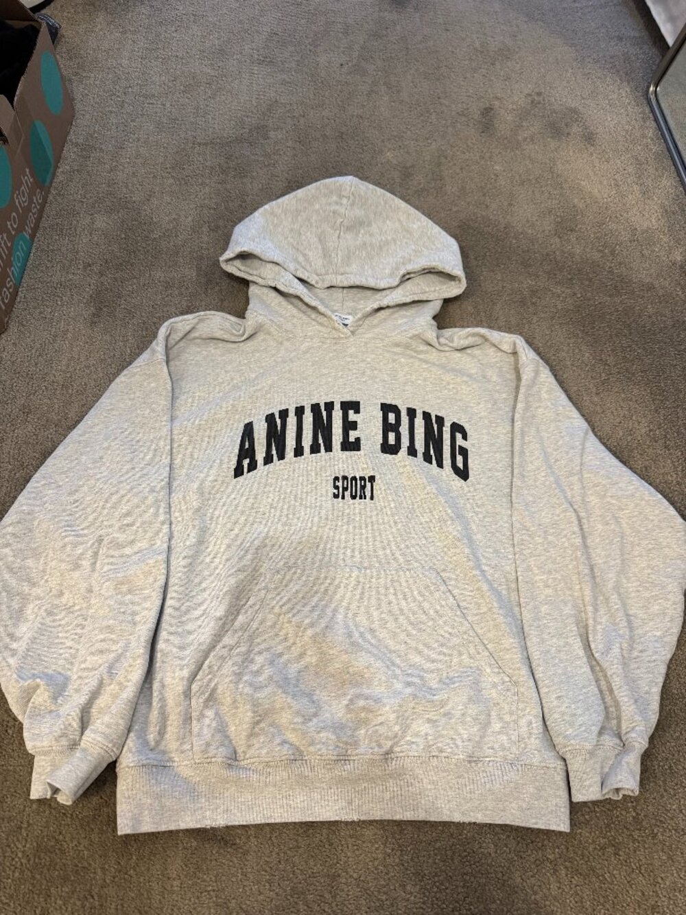 Anine Bing Harvey Hoodie Heather Grey Sport Pullover XS - Picture 2 of 2